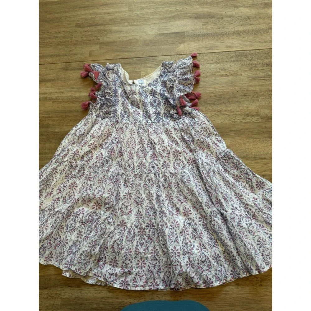 Mer St Barth Girls Dress Sophie Tassel Block Print Blue Pink‎ Cotton 8